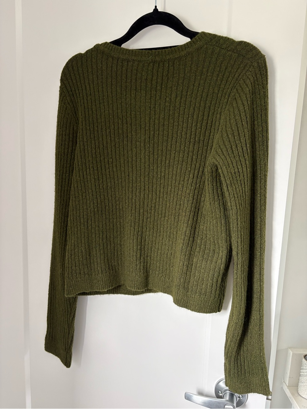 Ribbed Olive Green Button-Front Sweater - Picture 3 of 4